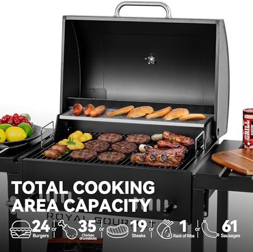 Royal Gourmet CD1824ET Movable Charcoal BBQ Grill with Foldable Side Tables - Image 5