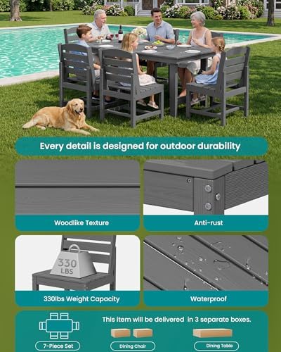 SERWALL Armless Outdoor Dining Set, Patio Dining Set for 6, Gray - Image 4