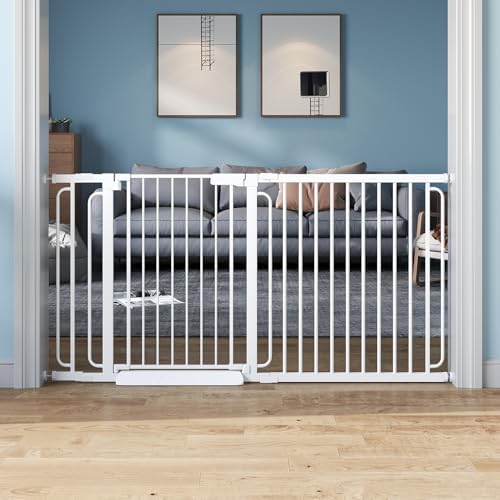 Wide Baby Gate for Stairs 71-85.5 Inch Pressure Mounted, Auto Close Child Baby Gates for Doorways No Drill, Walk Through Dog Gate Indoor for The House, White by Unknown