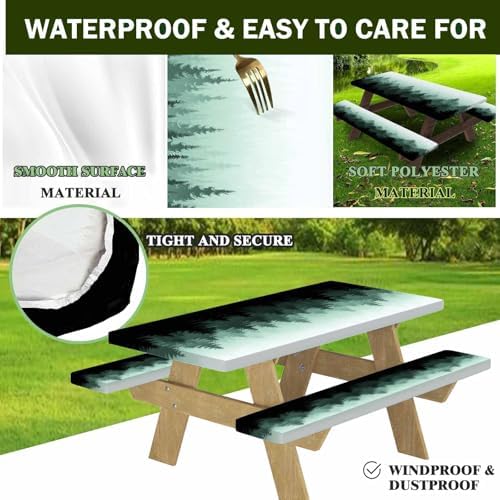 CAPSCEOLL Fitted Picnic Table Cover with Bench Covers 5ft - Green Forest - Image 4