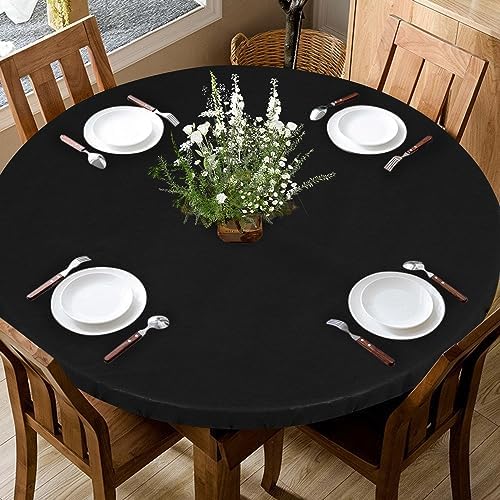 LUSHVIDA 2PCS Round Tablecloth, Fitted Table Cloth for 36"-44" Tables Black - Image 3