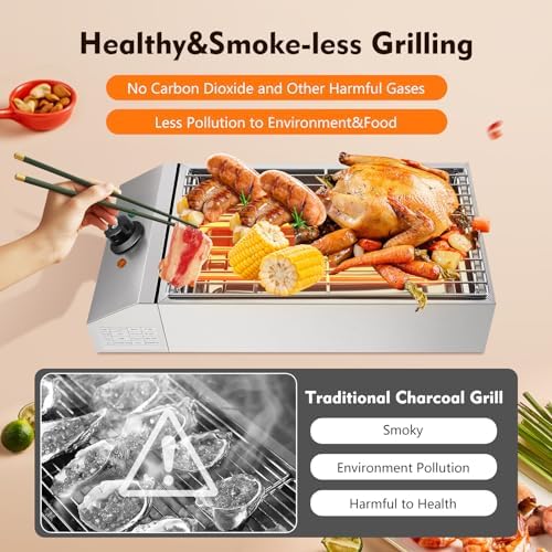 1800W Countertop Electric BBQ Grill, Commercial and Home Use, Stainless Steel Barbecue Griddle, Smokeless Portable Cooking Oven for Indoor Outdoor Picnic for Party Home Camping Cooking - Image 5