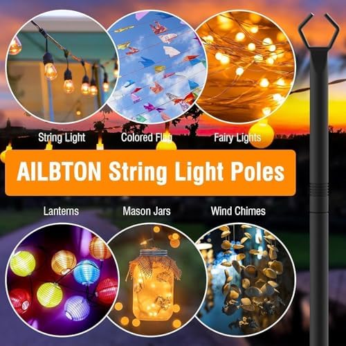 AILBTON 10Ft Exterior Light Poles 10 Pack, Durable Metal String Light Posts for Outdoor Use, Equipped with Fixed Brackets for Yard, Terrace, Backyard and Garden Lighting Decor - Image 3
