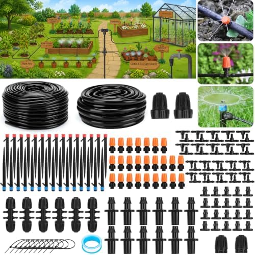 240FT Drip Irrigation System with 1/2'' 1/4'' Tubing Hose by GDLIN
