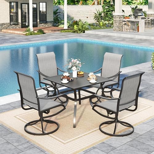 Sophia & William Patio Dining Set for 4, Square Table & Grey Swivel Chairs by SophiaWilliam