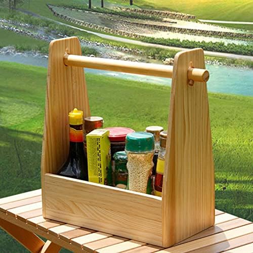 Wooden Camping Basket, Outdoor Storage with Removable Handle for Picnic BBQ Seasoning - Image 3