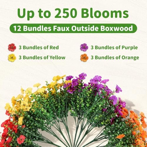 Artificial Outdoor Flowers, UV Resistant Waterproof Faux Plants, 12 Bundles - Image 2