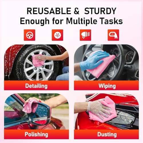Microfiber Cleaning Cloth, 150 Sheets Tear Away Shop Towels, Reusable Washable Microfiber Towels for Cars, Lint Free Cleaning Rags for Home, Automotive, Workshop & Garage 11.5"x11.5" Pink - Image 4