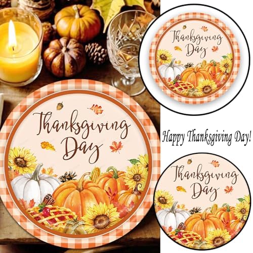 20 Pcs Happy Thanksgiving Party Disposable Paper Plates Fall Themed 9 Inch Round Dinner Plates for Autumn Party Decorations (Pumpkin Sunflower) - Image 6