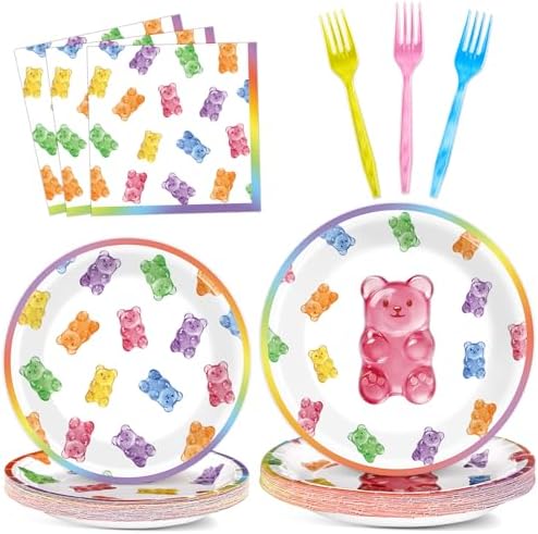 96PCS Candy World Party Paper Plates and Napkins Set for Candy Bear Party Paper Plates Disposable Decor Gummy Colorful Candies Bears Parties Set for Kids Sweet Shop Birthday Gatherings Decorations by Oitnlaughter
