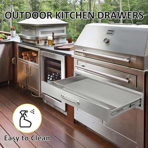 Outdoor Kitchen Drawers 30" W x 6.5" H x 23" D Flush Mount BBQ Single Drawers with Divider,Built-in Stainless Steel Drawer with Chrome Handle for Outdoor Kitchen Island Patio Grill Station - Image 5
