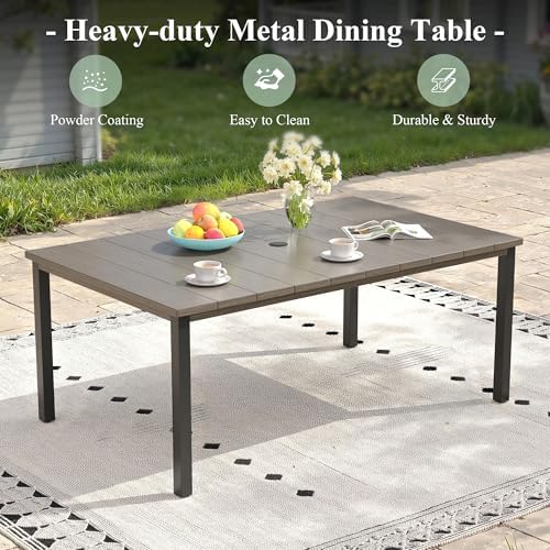 Outdoor Dining Table for 6, 63" Rectangle Outdoor Table with Adjustable Umbrella Hole, All-Weather Metal Patio Dining Table for Lawn Garden Backyard Deck, Grey - Image 6