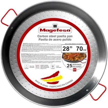 Magefesa 28" Carbon Steel Paella Pan – 70 cm - 25 Servings, Durable & Lightweight with Dimpled Surface, Ideal for Outdoor Cooking & Traditional Valencian Paella by Magefesa
