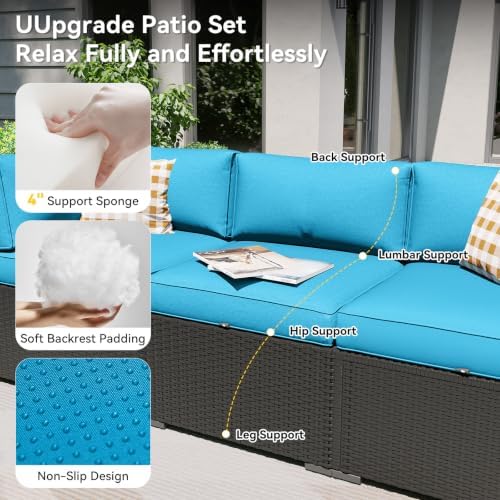 Aoxun Patio Furniture Set with Fire Pit Table, 8 Piece Outdoor Sectional Sofas, Wicker Rattan Outdoor Furniture with Thickened Cushion for Backyard, Garden Peacock Blue - Image 3
