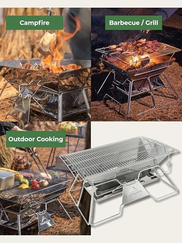 CAMPINGMOON Portable Fire Pit Grill Large 20 Inch Stainless Steel MT-3 - Image 5