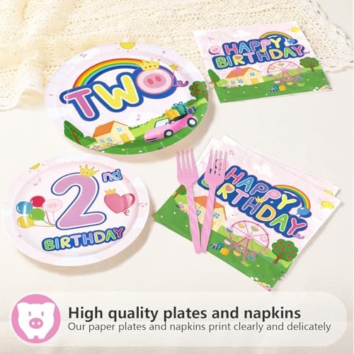 96Pcs Pink Pig 2nd Birthday Party Decorations, Serves 24 - Image 3