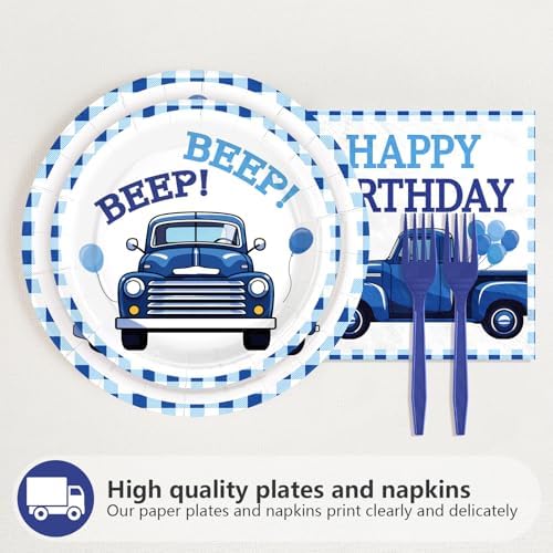 96Pcs Blue Truck Birthday Party Decorations, Serves 24 - Image 2