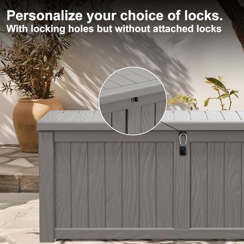 PatioZen 150 Gallon Deck Box,Resin Outdoor Storage Box with Lockable for Patio Furniture, Pool Accessories, Garden Tools Waterproof Outside Storage Box (Grey) - Image 2