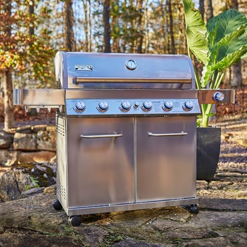 Monument Grills 6 Burner 640 sq.in. Stainless Steel Propane Gas Grill with a Rotisserie Kit, a Side Burner, a Built-In Thermometer, Large Cabinet Style Grill - Image 3