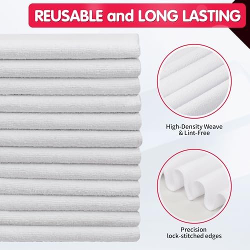 FIXSMITH White Microfiber Cleaning Cloth -Pack of 12, Highly Absorbent Cleaning Rags, 16"X12" All Purpose Cleaning Towels for Housekeeping, Kitchen, Car, Lint Free and Reusable Microfiber Towels - Image 3