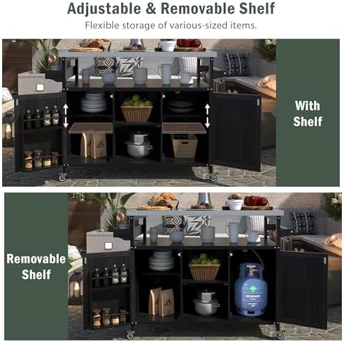 50.25" W Grill Cart with Stainless Steel Tabletop, Black - Image 6