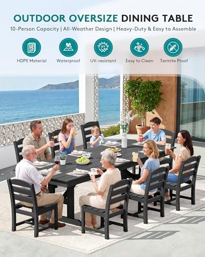 SERWALL 9Pcs 84" HDPE Outdoor Dining Set for 8 with Armless Chairs,Black - Image 6