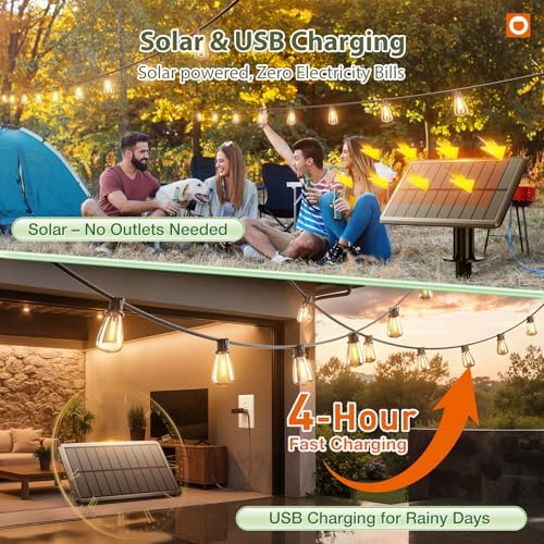 addlon 52FT(48+4) Solar String Lights Outdoor, Waterproof Dimmable 16+1 LED - Image 3