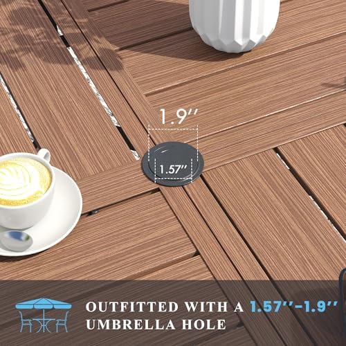 VICLLAX Patio Table and Chair Set of 4, All Weather Metal Round Outdoor Dining Furniture Set-40.6" Round Outdoor Table and Chairs, Walnut Wood Grain Tabletop - Image 5