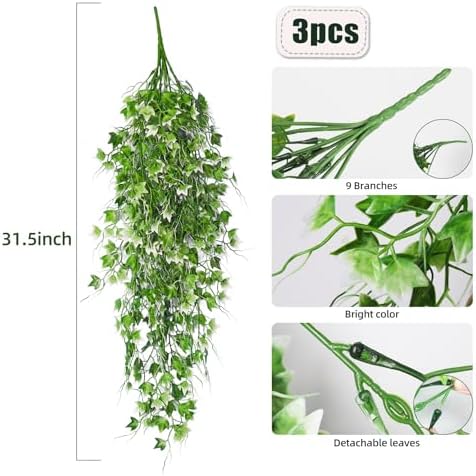 RECUTMS Artificial Hanging Plant Faux Ivy Vine with White UV Resistant Leaf - Image 2