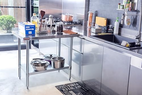 DuraSteel NSF Commercial Kitchen Table - 24 x 48 Inch Cooking Prep Stainless Steel Kitchen Island Workstation w/ Adjustable Under Shelf - Heavy Metal Backsplash Workbench For Restaurant, Home, Garage - Image 2