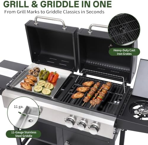 4‑Burner Gas Grill and Griddle Combo with Side Burner, 49,000 BTU - Image 3