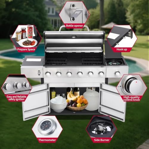 6-Burner Propane Gas Grill and Griddle Combo with Side Burner - Image 6