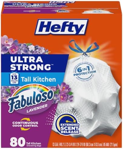 Hefty Ultra Strong 13 Gal Kitchen Trash Bags, Fabuloso Lavender, 80ct by Hefty