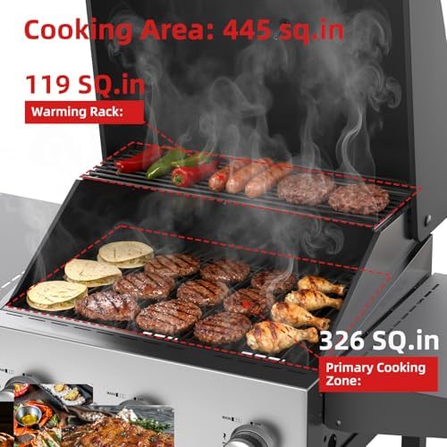 Veralune 3 Burner Gas Grill, Outdoor Propane Grill with Wheels, 445 SQ. IN - Image 4