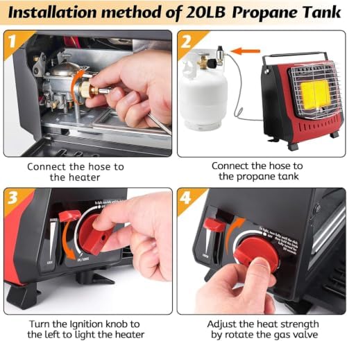 Portable Outdoor Heater with 8FT Hose, 9000 BTU Propane Heater Fuel by Butane/Propane, Self-Ignition, Tip-over&Low-Oxygen Safety Shutoff, Compact Camping&RV Heater for Tents, Hiking(Fuel not included) - Image 5