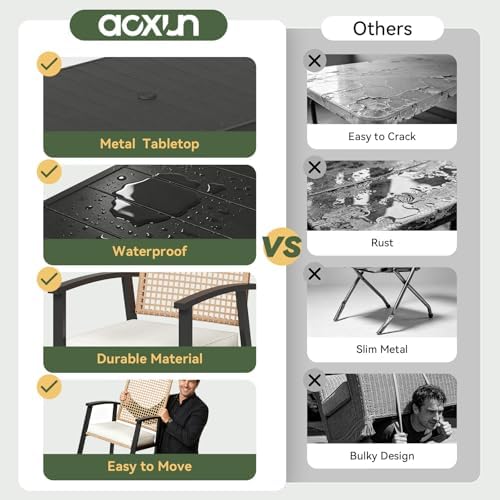 Aoxun 7-Piece Wicker Patio Table and Chairs Set for 6 with Umbrella Hole - Image 6