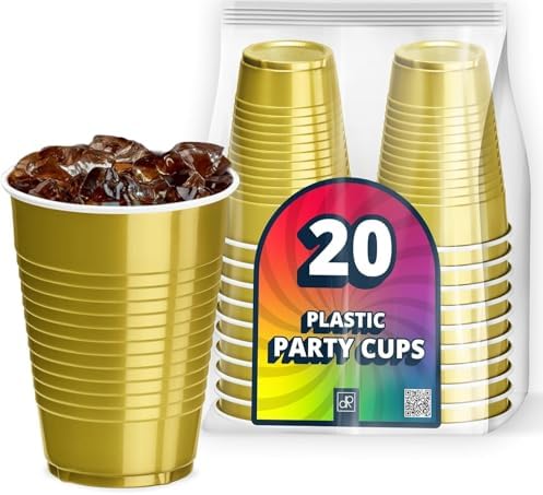 DecorRack 20 Party Cups 12 oz Disposable Plastic Cups for Birthday Party Bachelorette Camping Indoor Outdoor Events Beverage Drinking Cups (Gold, 20) by DecorRack