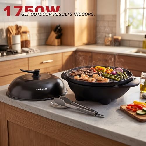Electric Grill, Techwood 2-in-1 Portable Indoor/Outdoor Grill, 1750W Removable Stand Grill with Nonstick Plate, Electric Griddle for Camping, Patio & Backyard, Stand/Tabletop Options for Cookouts - Image 3