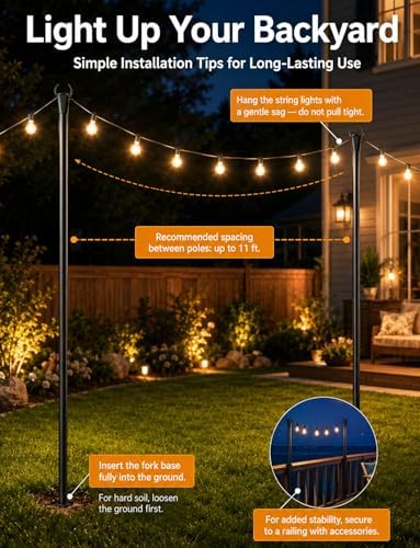 4 Pack String Light Poles for Outside, Adjustable Metal Patio Light Poles - Image 4