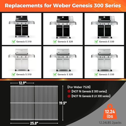 QuliMetal 19.5" Grill Grates for Weber Genesis 300 Series (2007-2016) - Image 2