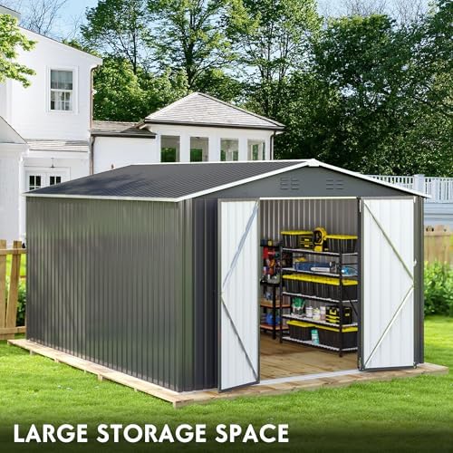 Polar Aurora 10x14 Outdoor Storage Metal Shed with Updated Frame Structure - Image 7