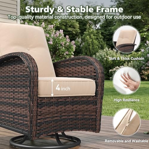 Aoxun 10 Piece Outdoor Patio Furniture Set with Coffee Table, Wicker Rattan Outdoor Furniture with High Back Swivel Rocker Chairs, Outdoor Conversation Set with Thick Cushion & Ottoman, Beige - Image 4