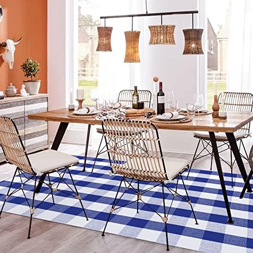 SEEKSEE Buffalo Plaid Rug 4' x 6' Blue and White Large Front Door Mat, Layering Area Rug, Summer Rug for Outdoor Patio Entryway Indoor Living Room Kitchen Dining Room Decor - Image 4