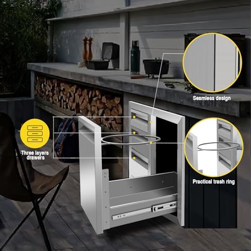 29.5" W x 22.6" H x 21.7" D Outdoor Kitchen Drawer Combo BBQ Access Triple Propane Drawers Combo with Fixed Trash Ring for BBQ Island Grill Station - Image 6