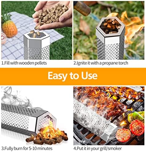 Pellet Smoker Tube Set, 6" & 12" Stainless Steel BBQ Wood Smoker Tube with Brush and 2 Hooks for 2.5hrs/5hrs of Billowing Cold/Hot Smoking for All Grills or Smokers, Smoking Cheese Beef Nuts Fish - Image 5