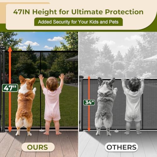 180" Extra Wide Retractable Baby Gates Dog Gate, 47" Tall Child Pet Safety Gate with Reinforced Strips for Stairs, Extra Long Garage Gates Mesh Fence for Driveway Decks Patio Outdoor Indoor - Image 2