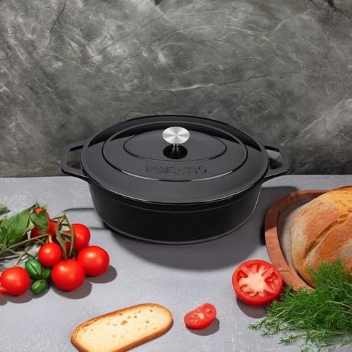 vancasso 9.3 Qt Oval Enameled Cast Iron Dutch Oven with Lid, Black - Image 5