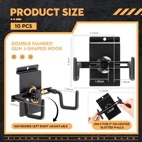 Yaocom 10 Pcs Pistol Wall Mount Slatwall Pistol Holder, Slotted Panel Style - Image 2