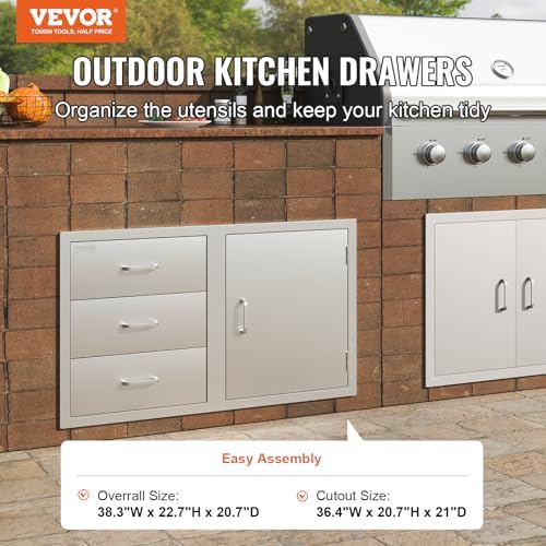 VEVOR Outdoor Kitchen Drawers 38.1"W x 22.6"H x 20.8"D Stainless Steel - Image 4