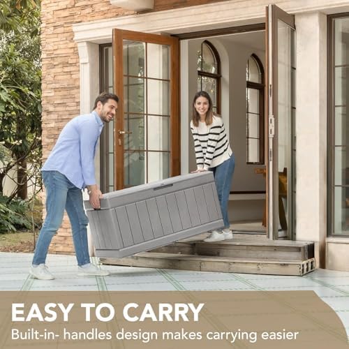 Devoko 85 Gallon Deck Box Lockable Resin Outdoor Storage Box waterproof Outdoor Container for Patio Furniture Cushions, Pillow (Grey) - Image 2